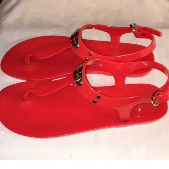Michael Michael Kors MK Sz 6 Plate Jelly Toe Post Sandals Coral Reef Red Orange - Picture 6 of 7
